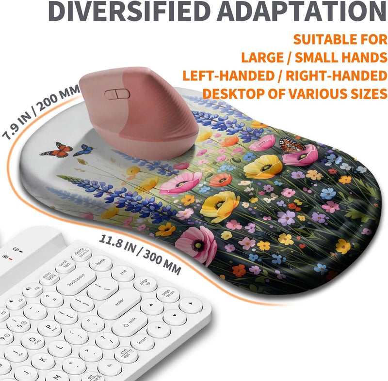 Armanza Ergonomic Joint Wrist Support Mouse Pad with Memory Foam Cushion Massage Bump, Carpal Tunnel Pain Relief Mousepad Slope Design for Wrist Rest, 11.8x7.9 in, Wild Flower - Image 5